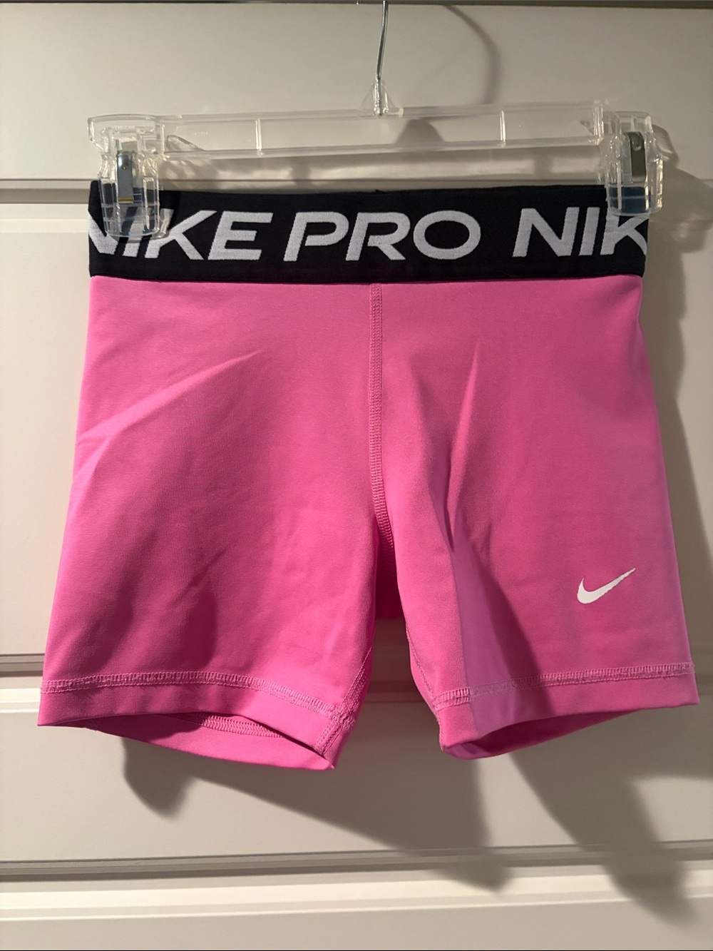 Kids Nike Pink Athletic Compression Shorts with Black Waistband 4 inch - Size M